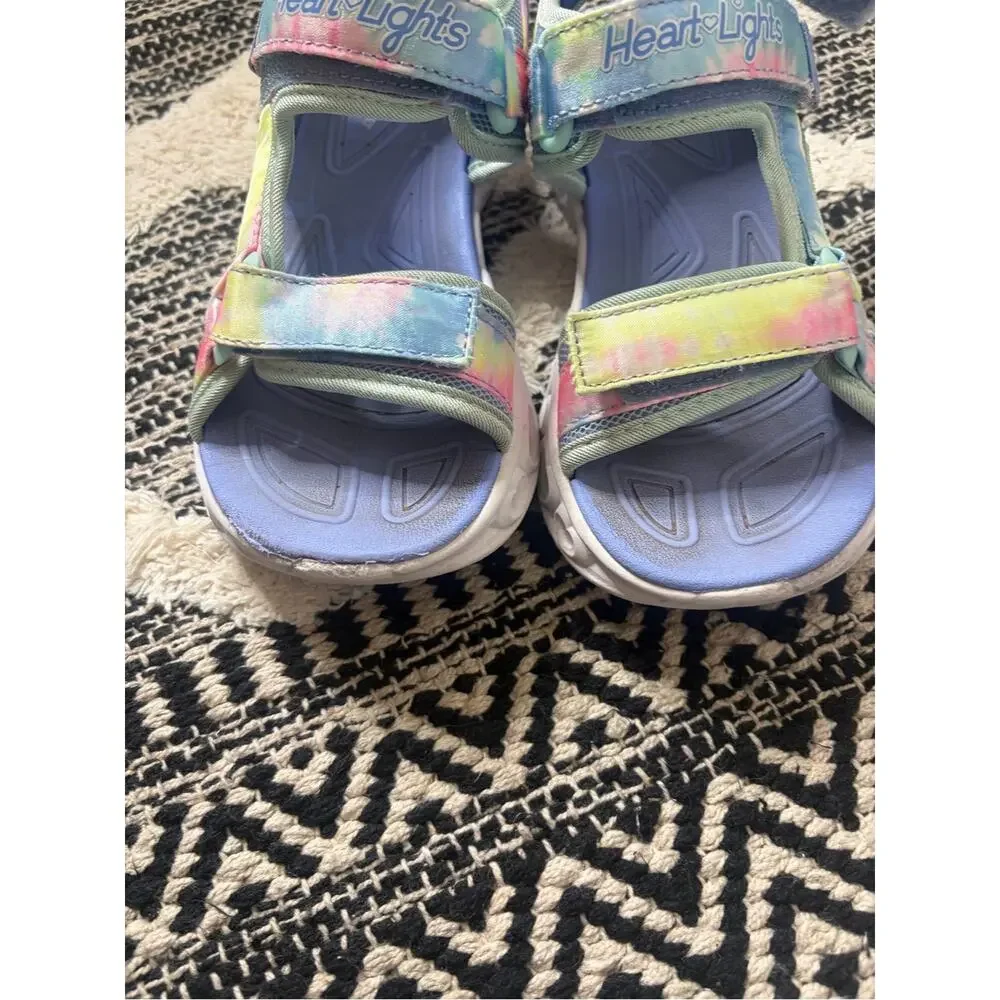 Skechers Heart Lights Kids Tie-Dye Light-Up Sandals - Pastel Rainbow girls size